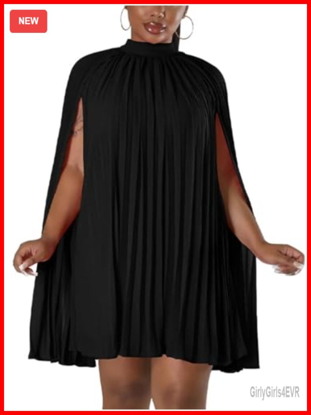 Women's Chiffon Cape Dress Pleated Cocktail Party Mini Dress